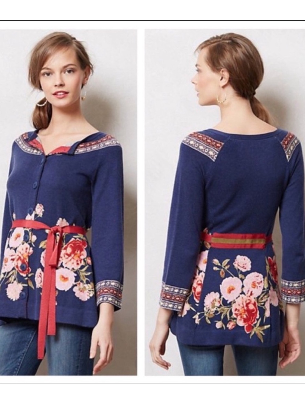 Anthropologie Sparrow Burgeoning Tie Cardigan Sweater Blue XS